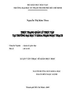 Thực trạng quản lý thực tập tại trường Đại học Y khoa Phạm Ngọc Thạch