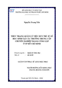 Thực trạng quản lý việc duy trì sĩ số học sinh tại các trường Trung cấp chuyên nghiệp ngoài công lập ở TP.HCM