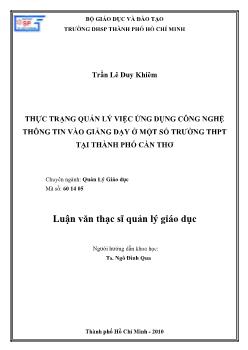 Thực trạng quản lý việc ứng dụng công nghệ thông tin vào giảng dạy ở một số trường THPT tại thành phố Cần Thơ