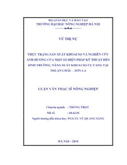 Thực trang sản xuất khoai sọ và nghiên cứu ảnh hưởng của một số biện pháp kỹ thuật đến sinh trưởng,năng suất Khoai sọ Cụ Cang tại Thuận Châu-Sơn La