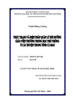 Thực trạng và biện pháp quản lý bồi dưỡng giáo viên trường Trung học phổ thông (THPT) ở các huyện trong tỉnh Cà Mau