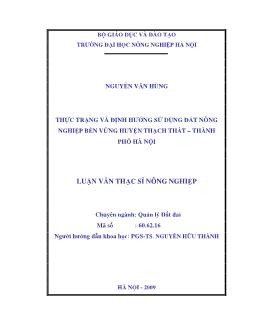 Thực trạng và định hướng sử dụng đất nông nghiệp bền vững Huyện Thạch Thất-Thành phố Hà Nội