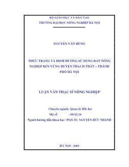 Thực trạng và định hướng sử dụng đất nông nghiệp bền vững Huyện Thạch Thất-Thành phố Hà Nội