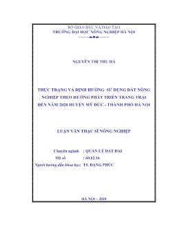 Thực trạng và định hướng sử dụng đất nông nghiệp theo hướng phát triển trang trại đến năm 2010 Huyện Mỹ đức Hà Nội
