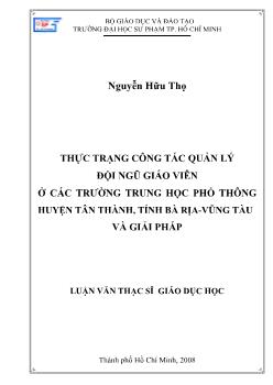 Thực trạng và giải pháp công tác quản lý đội ngũ giáo viên ở các trường Trung học phổ thông (THPT) huyện Tân Thành, tỉnh Bà Rịa - Vũng tàu