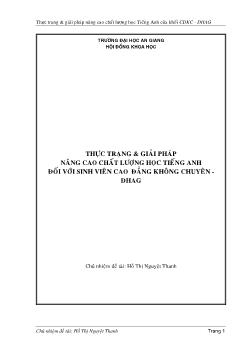 Thực trạng và giải pháp nâng cao chất lượng học tiếng Anh đối với SV CĐ không chuyên Đại học An Giang
