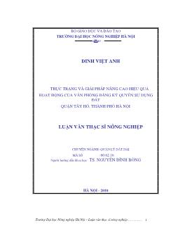 Thực trạng và giải pháp nâng cao hiệu quả hoạt động của văn phòng đăng ký quyền sử dụng đất Quận Tây Hồ Thành phố Hà Nội