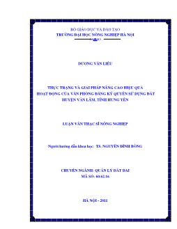 Thực trạng và giải pháp nâng cao hiệu quả hoạt động của văn phòng đăng ký quyền sử dụng đất huyện Văn Lâm, tỉnh Hưng Yên