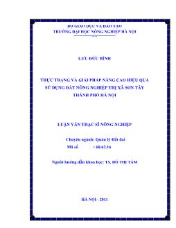 Thực trạng và giải pháp nâng cao hiệu quả sử dụng đất nông nghiệp thị xã Sơn Tây thành phố Hà Nội