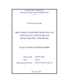 Thực trạng và giải pháp nhằm nâng cao năng suất lúa chất lượng tại huyện Trấn Yên tỉnh Yên Bái