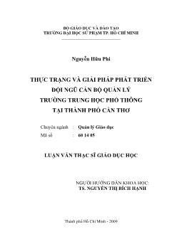 Thực trạng và giải pháp pháp triển đội ngũ cán bộ quản lý trưởng Trung học phổ thông (THPT) tại thành phố Cần Thơ