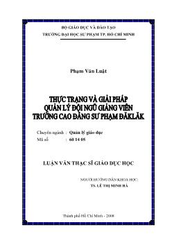 Thực trạng và giải pháp quản lý đội ngũ giảng viên trường Cao đẳng sư phạm Đăklăk