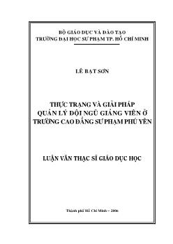 Thực trạng và giải pháp quản lý đội ngũ Giáo viên ở trường CĐSP Phú Yên