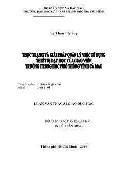 Thực trạng và giải pháp quản lý việc sử dụng thiết bị dạy học của giáo viên trường Trung học phổ thông (THPT) tỉnh Cà Mau