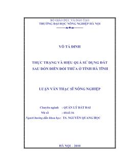 Thực trạng và hiệu quả sử dụng đất sau dồn điền đổi thửa ở Tỉnh Hà Tĩnh