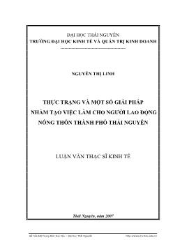 Thực trạng và một số giải pháp nhằm tạo việc làm cho người lao động nông thôn thành phố Thái Nguyên