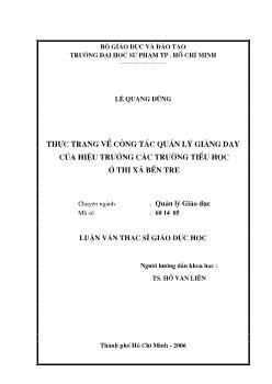 Thực trạng về công tác quản lý giảng dạy của hiệu trưởng các trường tiểu học ở thị xã Bến Tre