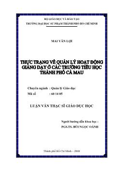 Thực trạng về quản lý hoạt động giảng dạy ở các trường tiểu học thành phố Cà Mau