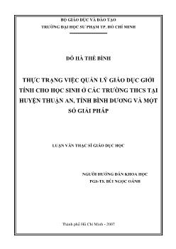 Thực trạng việc quản lý giáo dục giới tính cho học sinh ở các trường trung học cơ sở tại huyện Thuận An, tỉnh Bình Dương và một số giải pháp