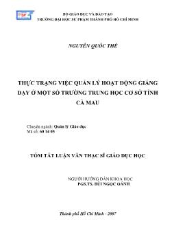 Thực trạng việc quản lý hoạt động giảng dạy ở một số trường trung học cơ sở tỉnh Cà Mau