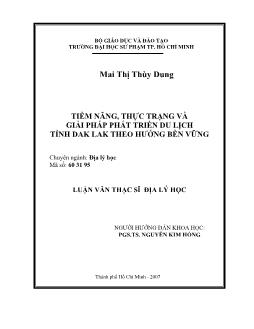 Tiềm năng, thực trạng và giải pháp phát triển du lịch tỉnh Đăk lăk theo hướng bền vững