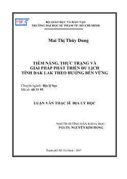 Tiềm năng, thực trạng và giải pháp phát triển du lịch tỉnh Đăklak (Dak lak) theo hướng bền vững