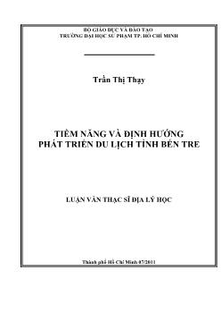 Tiềm năng và định hướng phát triển du lịch tỉnh Bến Tre