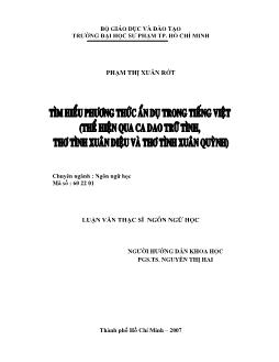 Tìm hiểu phương thức ẩn dụ trong Tiếng Việt (Thể hiện qua ca dao trữ tình, thơ tình Xuân Diệu và Thơ tình Hồ Xuân Hương)