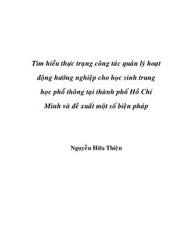Tìm hiểu thực trạng công tác quản lý hoạt động hướng nghiệp cho HS Trung học phổ thông (THPT) tại TP.HCM và đề xuất một số biện pháp