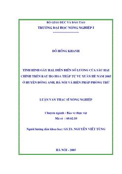 Tình hình gây hại, diễn biến số lượng của sâu hại chính trên rau họ thập tự vụ xuân hè năm 2005 ở huyện Đông Anh, Hà Nội và biện pháp phòng trừ