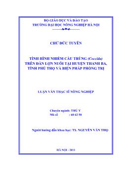 Tình hình nhiễm cẩu trùng (Coccida) trên đàn lợn nuôi tại Huyện Thanh Ba, Tỉnh Phú Thọ và biện pháp phòng trị