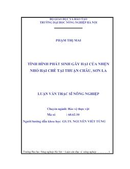 Tình hình phát sinh gây hại của nhện nhỏ hại chè tại Thuận Châu, Sơn La