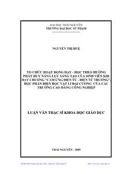 Tổ chức hoạt động dạy - Học theo hướng phát huy năng lực sáng tạo của Sinh viên khi dạy chương trình ’Cảm ứng điện tử - điện từ trường’ học phần điện học vật lí đại cương của các trường Cao đẳng Công nghiệp
