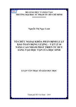 Tổ chức ngoại khóa phần định luật bảo toàn động lượng - Vật lí 10 nâng cao nhằm phát triển tư duy sáng tạo học tập của học sinh