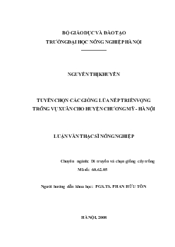Tuyển chọn các giống lúa nếp triển vọng trồng vụ xuân cho huyện Chương Mỹ - Hà Nội