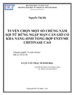 Tuyển chọn một số chủng nấm sợi từ rừng ngập mặn Cần Giờ có khả năng sinh tổng hợp Enzyme chitinase cao