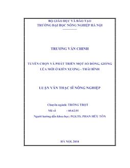 Tuyển chọn và phát triển một số dòng, giống lúa mới ở Kiến Xương - Thái Bình