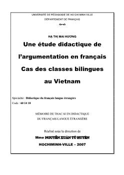 Une étude didactique de l`argumentation en français Cas des classes bilingues au Vietnam