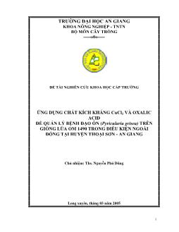 Ứng Dụng Chất Kích Kháng CuCl2 Và OXALIC ACID Để Quản Lý Bệnh Đạo Ôn (Pyricularia Grisea) Trên Giống Lúa OM 1490 Trong Điều Kiện Ngoài Đồng Tại Thoại Sơn - An Giang