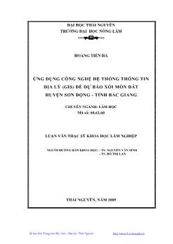 Ứng dụng công nghệ hệ thống thông tin địa lý (GIS) để dự báo xói mòn đất huyện Sơn Động - Tỉnh Bắc Giang