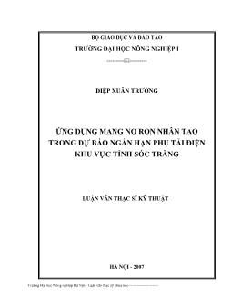 Ứng dụng mạng nơ ron nhân tạo trong dự báo ngắn hạn phụ tải điện khu vực tỉnh Sóc Trăng