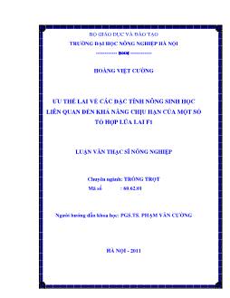 Ưu thế lai về cá đặc tính nông sinh học liên quan đến khả năng chịu hạn của một số tổ hợp lúa lai F1