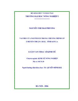 Vai trò của người dân trong chương trình 135 ở huyện Thuận Châu, tỉnh Sơn La