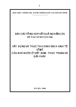 Vấn đề xây dựng và thực thi chính sách kinh tế vĩ mô của Nhà nước ở Việt Nam.