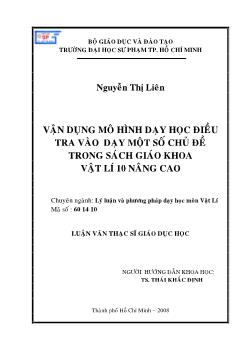 Vận dụng mô hình dạy học điều tra vào dạy một số chủ đề trong Sách giáo khoa vật lí 10 nâng cao