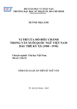 Vị trí của Hồ Biểu Chánh trong văn xuôi Quốc ngữ Việt Nam đầu thế kỷ XX (1900 - 1930)