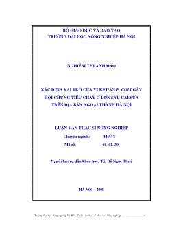Xác định Vai trò của vi khuẩn EColi gây hội chứng tiêu chảy ở lợn con sau cai sữa trên địa bàn ngọai thành Hà Nội