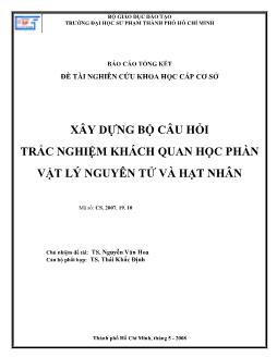 Xây dựng bộ câu hỏi trắc nghiệm khách quan học phần Vật lý nguyên tử và hạt nhân
