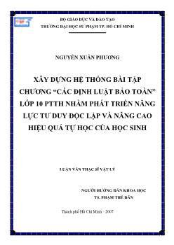 Xây dựng hệ thống bài tập chương “các định luật bảo toàn” lớp 10 phổ thông trung học nhằm phát triển năng lực tư duy độc lập và nâng cao hiệu quả tự học của học sinh