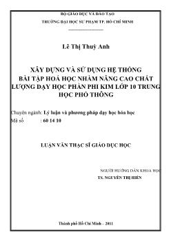 Xây dựng và sử dụng hệ thống bài tập hóa học nhằm nâng cao chất lượng dạy học phần phi kim lớp 10 trung học phổ thông